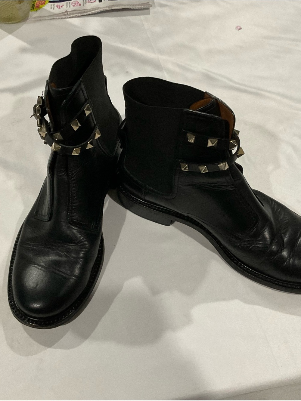 Valentino Garavani Black Leather Rockstud Beatle Studded Ankle Booties 36.5